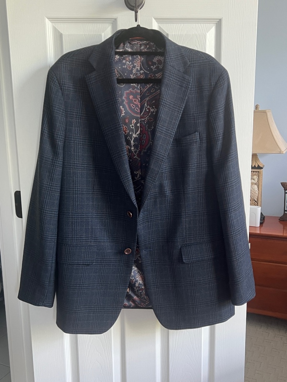TALLIA Men's Dark Navy Plaid Sport Coat